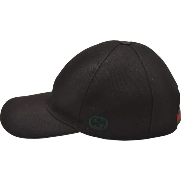 087273AR (S3) Gucci Cap Web Sherry Line Interlocking Black Canvas